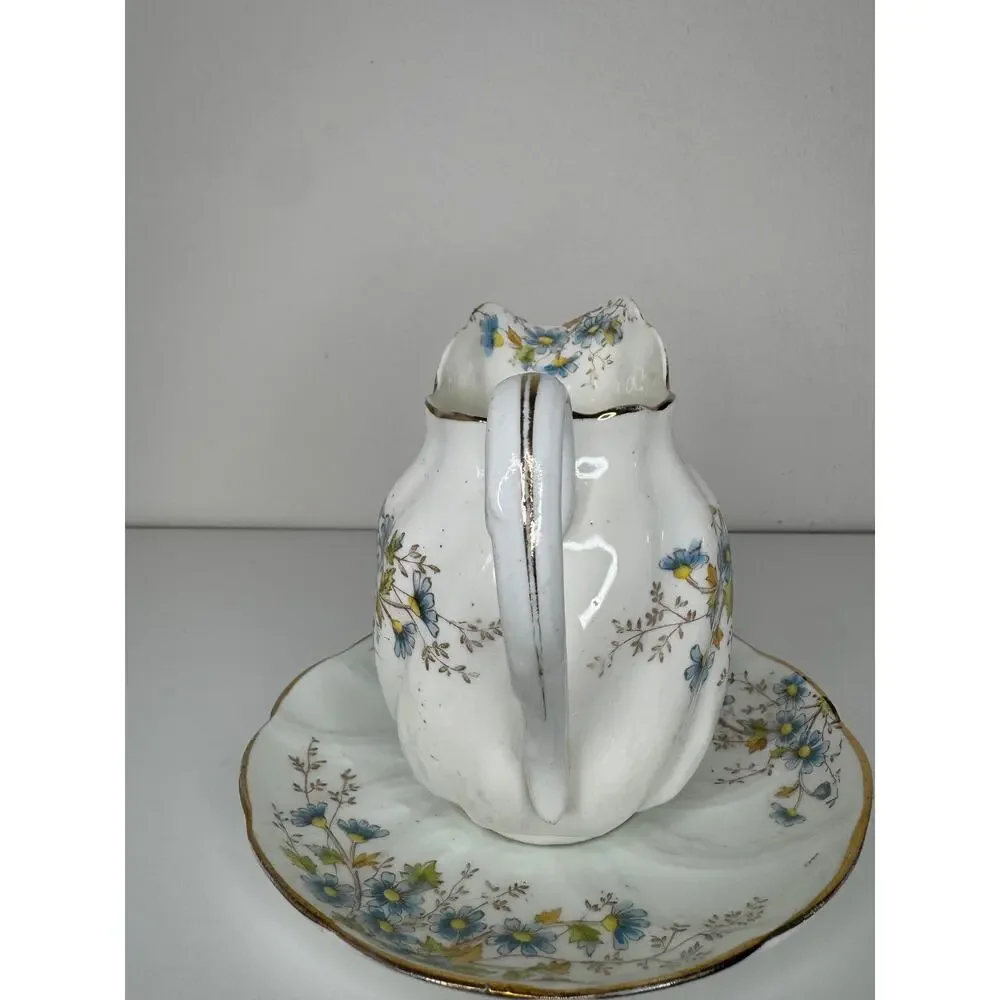 Antique Thomas Morris Niobe Creamer & Underplate Blue Floral Made in England